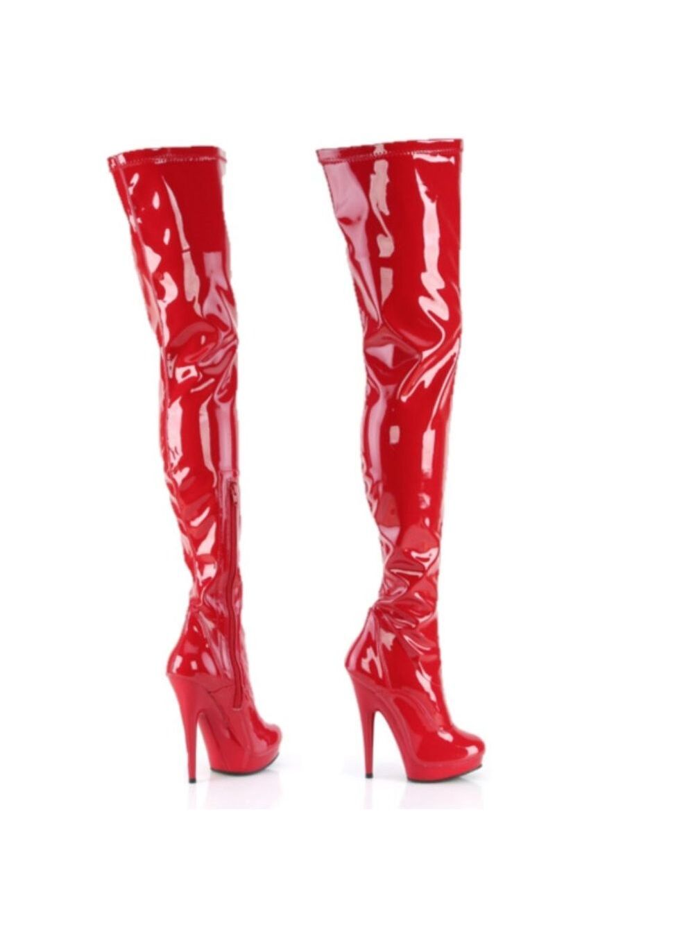 Sultry 4000 Red Stretch Patent 6" High Heel Platform Thigh High Crotch Boots